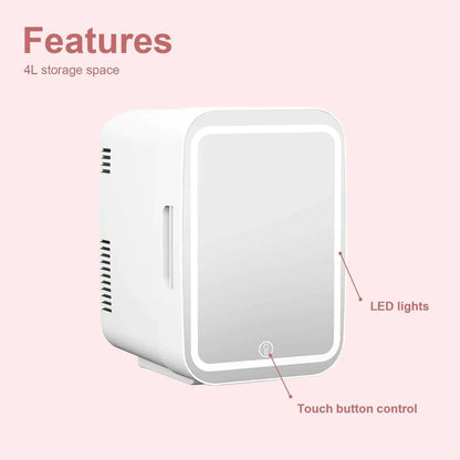 Cooseon 4L Mini Mirror Beauty Fridge: Skincare & Makeup Refrigerator with AC/DC Heating and Cooling