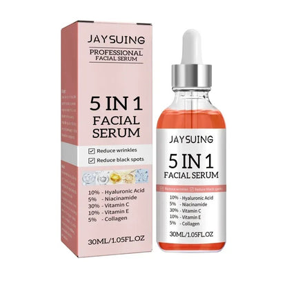 5 In 1 Moisturizing Whitening Essence Liquid Anti Wrinkle Aging Vitamin C Hyaluronic Acid Face Shrink Pores Serum Skin Care 30ml