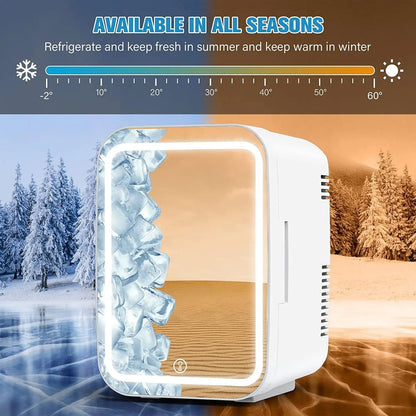 Cooseon 4L Mini Mirror Beauty Fridge: Skincare & Makeup Refrigerator with AC/DC Heating and Cooling