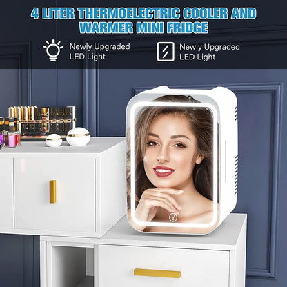 Cooseon 4L Mini Mirror Beauty Fridge: Skincare & Makeup Refrigerator with AC/DC Heating and Cooling