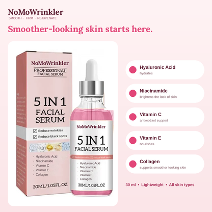 NoMoWrinkler 5-in-1 Hydrating Vitamin C Serum with Hyaluronic Acid, Niacinamide, Vitamin E & Collagen, 30ml