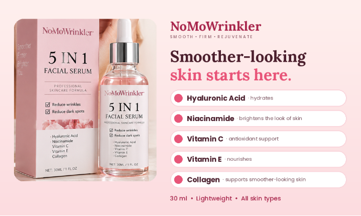 NoMoWrinkler 5-in-1 Hydrating Vitamin C Serum with Hyaluronic Acid, Niacinamide, Vitamin E & Collagen, 30ml