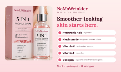 NoMoWrinkler 5-in-1 Hydrating Vitamin C Serum with Hyaluronic Acid, Niacinamide, Vitamin E & Collagen, 30ml